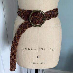 Ralph Lauren Woven Leather Belt with Brass Buckle